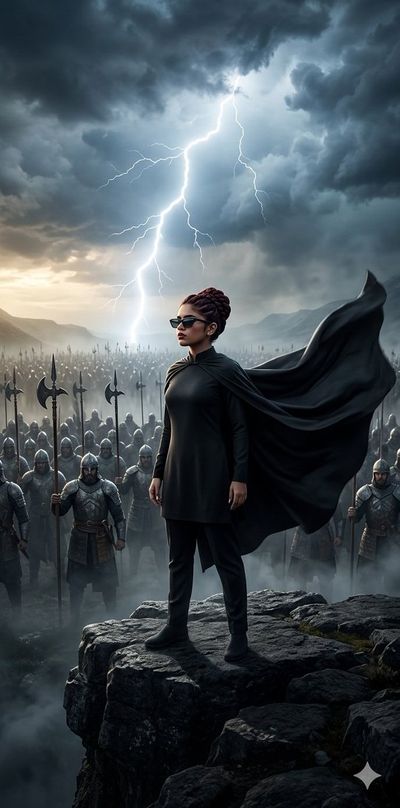 A modern woman leads an ancient army through a storm