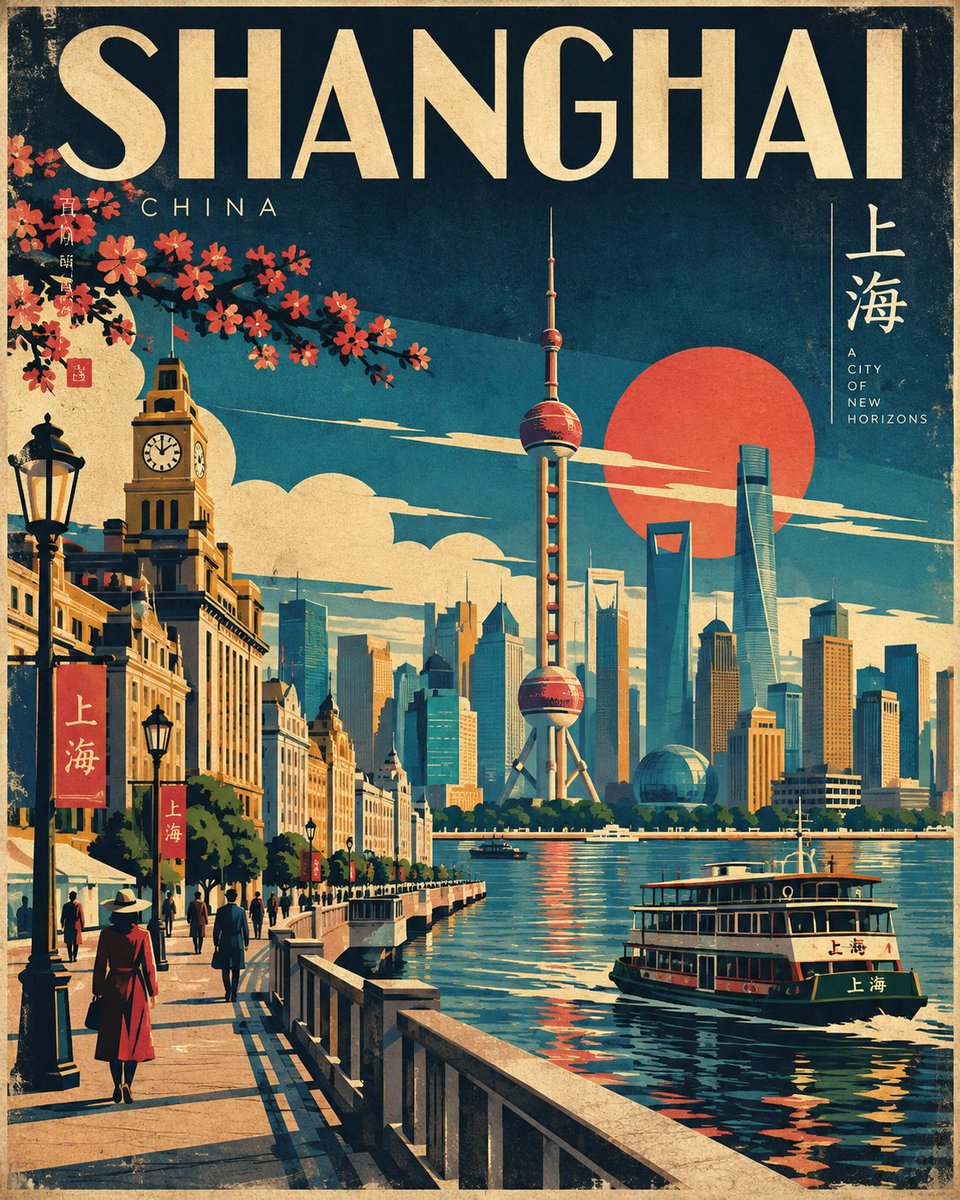 Retro Japanese poster captures Tokyo's vibrant streets in bold geometry