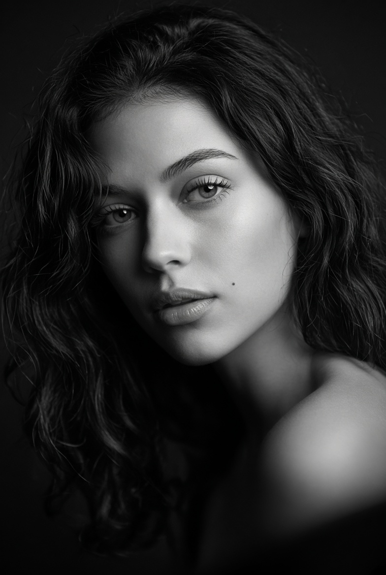 Soulful gaze of a young woman in monochrome portrait