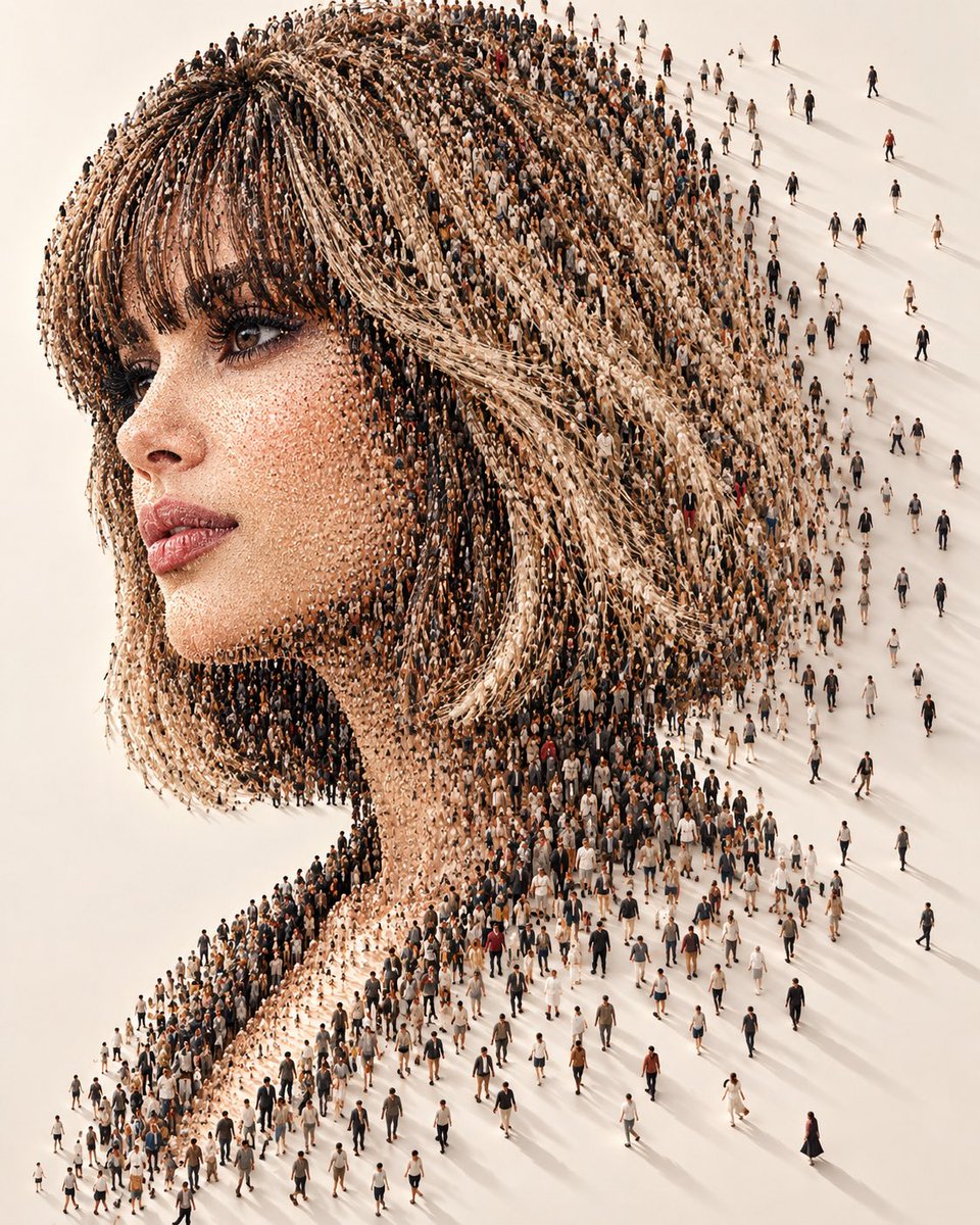 Surreal Portrait of a Woman Formed by Thousands of Tiny People