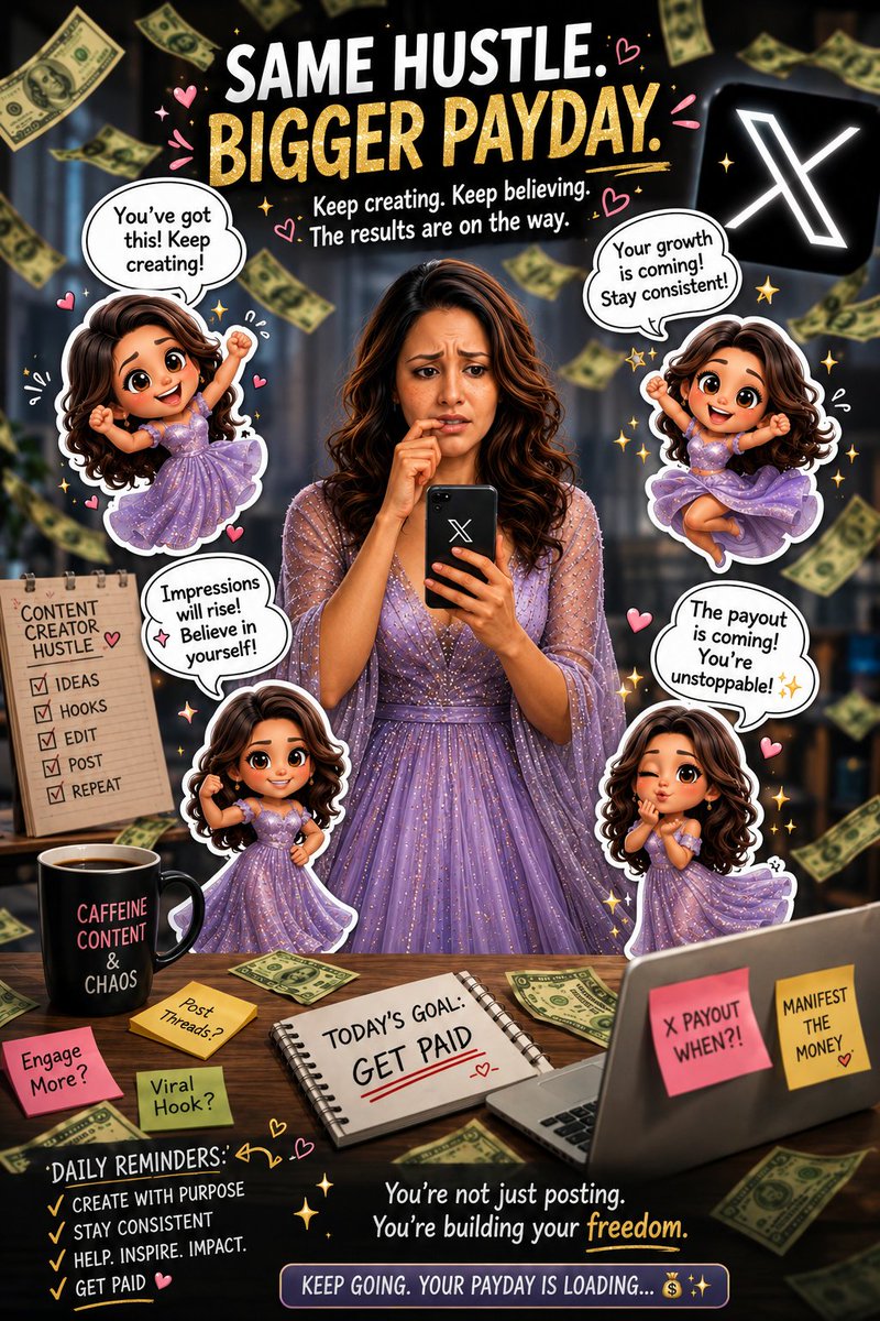 Anxious creator in lavender gown awaits monetization results