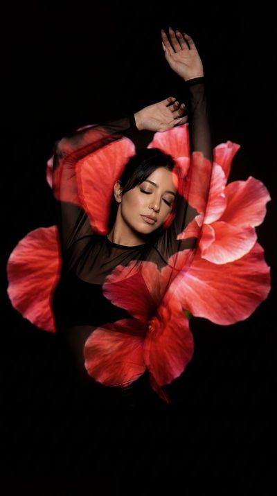 Dancing in Petals: A Surreal Portrait