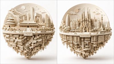 Beijing's iconic skyline emerges from a paper sphere cutaway