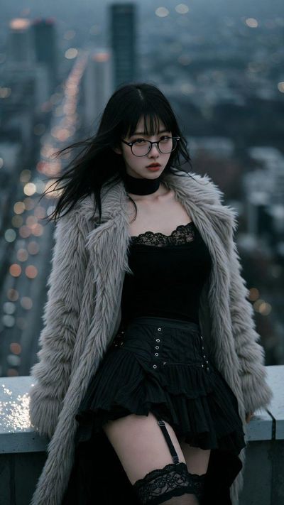 Rooftop Elegance in Rainy Midnight Glow