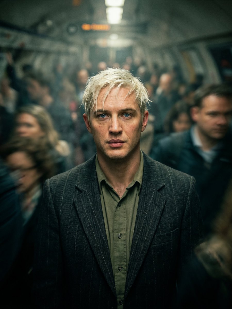 A lone man stands still amid a blurry moving crowd