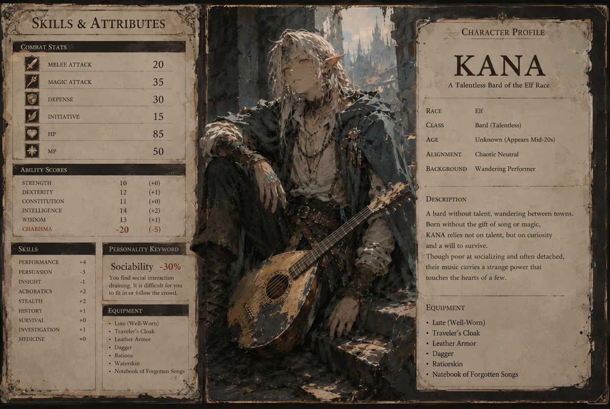 The Unlikely Bard: A TRPG Character Card