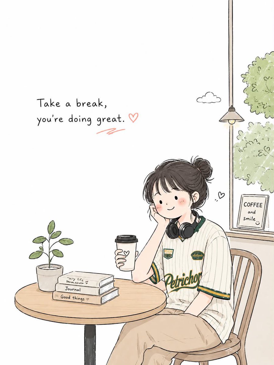 A cozy morning coffee doodle with cute minimal line art