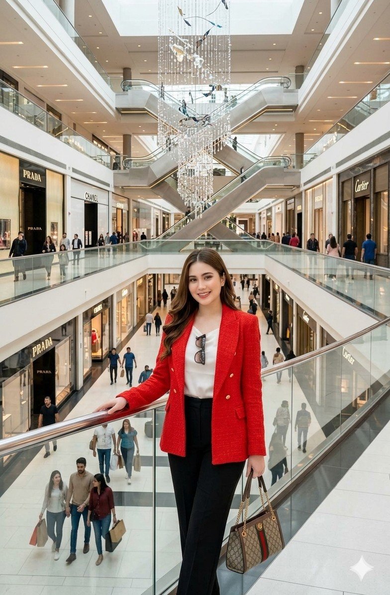 Luxury Fashion in a Futuristic Mall Atrium