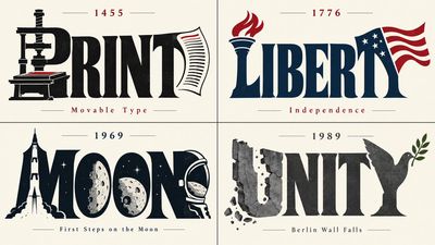 Typography Morphs Into Symbols Across Four Historic Years Grid