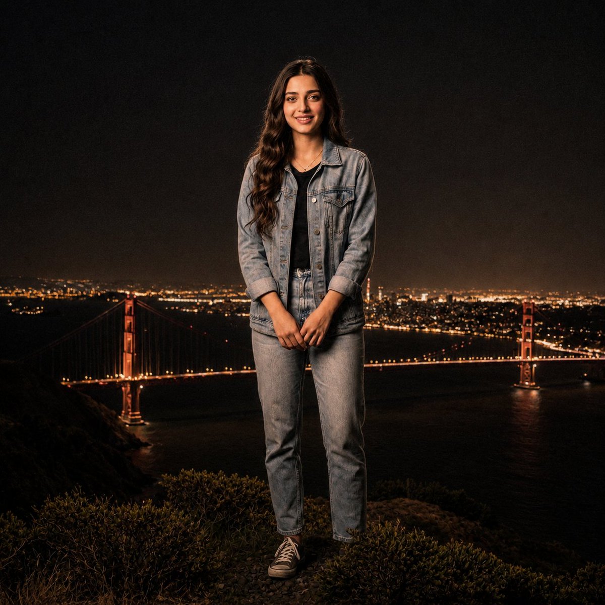 Night portrait transforms into golden daylight cinematic scene