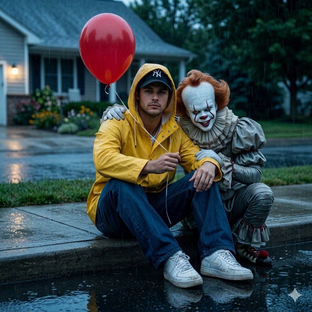 A Surreal Encounter on a Rainy Sidewalk
