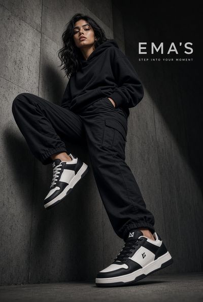 Confident Woman Poses in Black Streetwear Against Concrete Wall