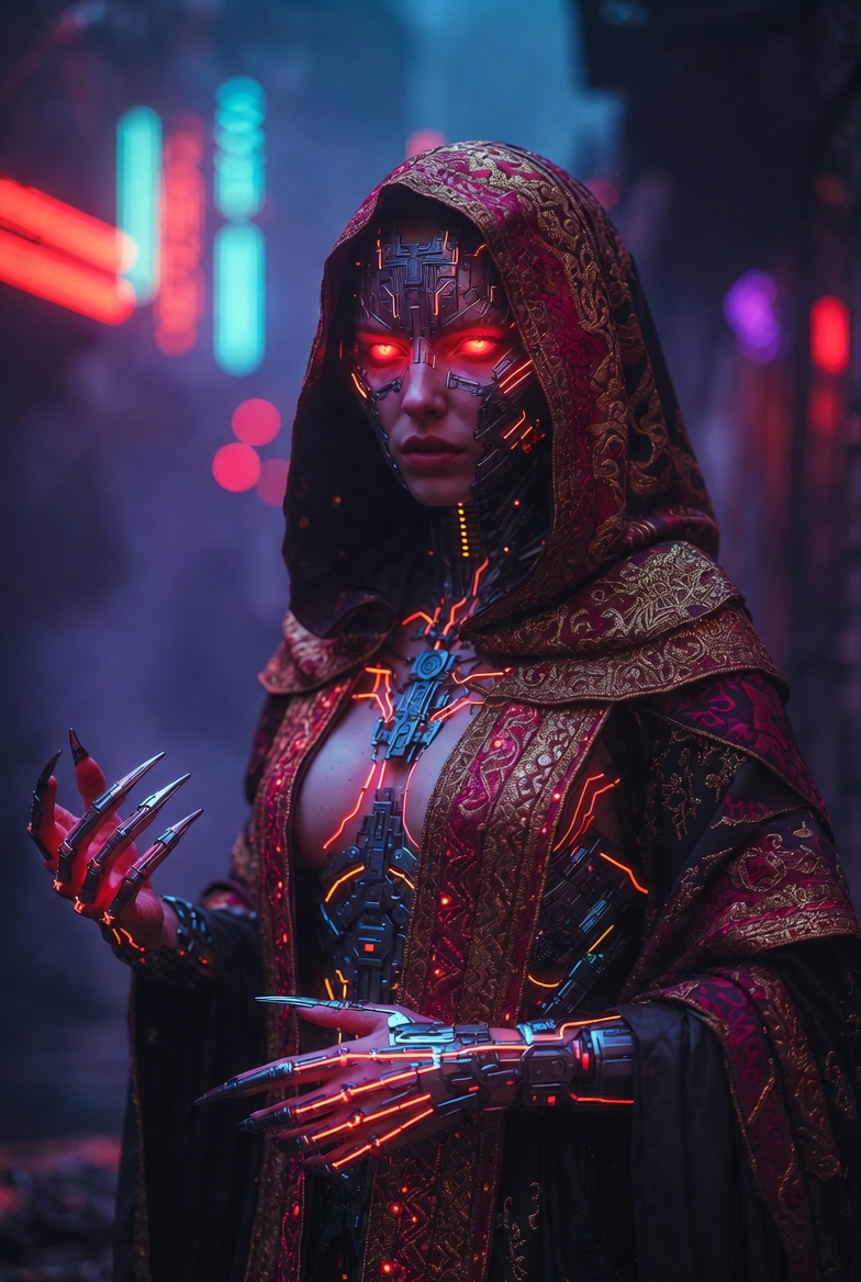 Cyberpunk Priestess: The Neon Guardian