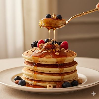 Golden Cascade: Pancakes in 8K Luxury