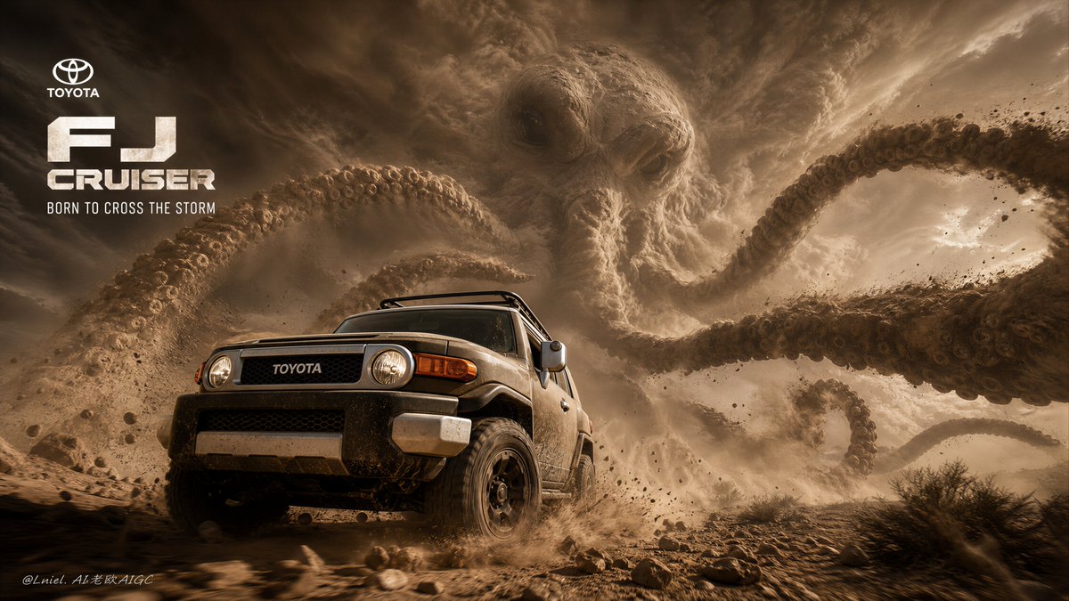 Toyota FJ Cruiser charges through desert storm with giant octopus tentacles