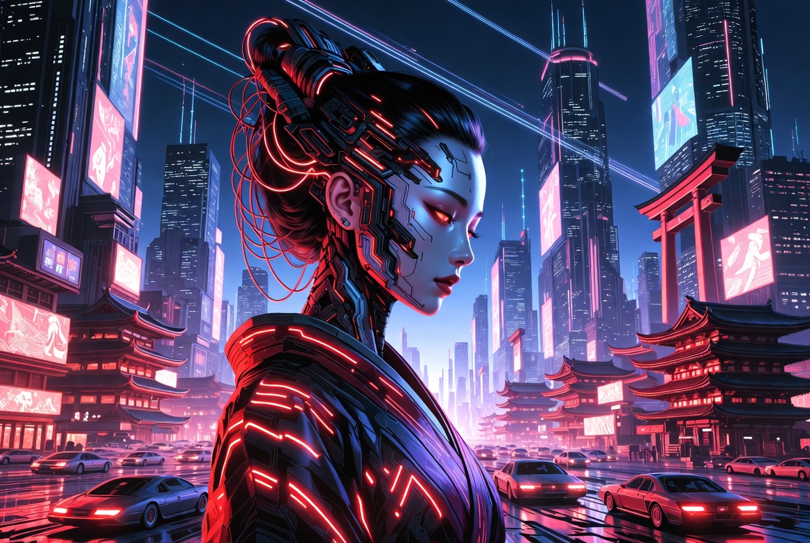 Cybernetic Elegance: Neo-Tokyo Nights
