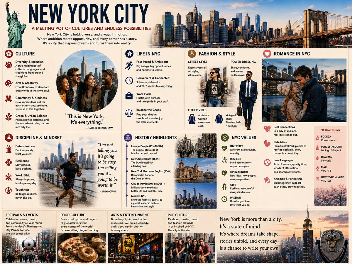 New York City's diverse cultures shine in a premium infographic poster.