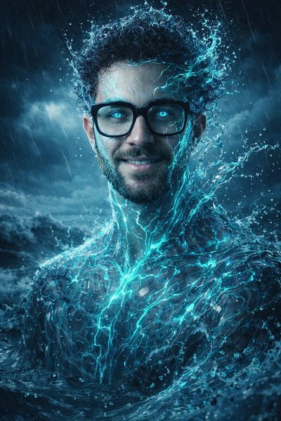 Ultra-Realistic Water Elemental Portrait in Stormy Ocean