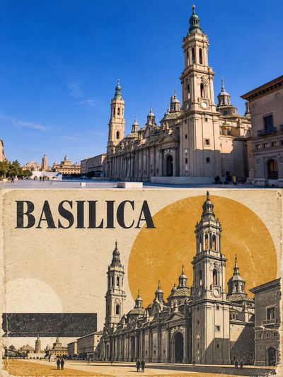 Monumental Ochre Geometry: Split City Poster with Architectural Contrast