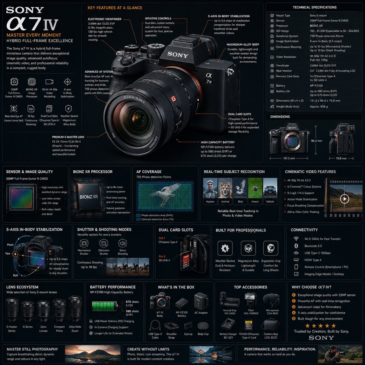 Sony camera infographic reveals engineering details in a premium handbook style
