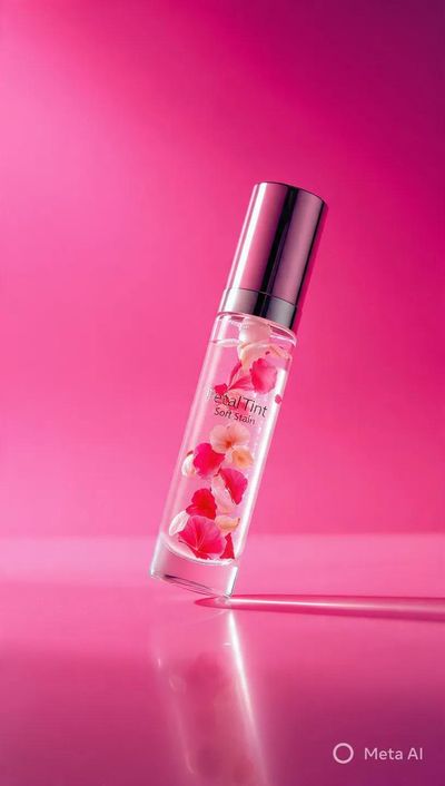 Elegant Floral Lip Tint on Vibrant Hibiscus Pink Gradient