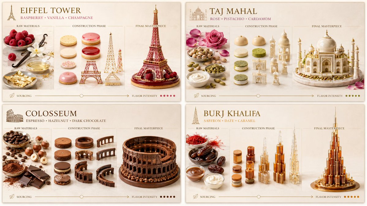 Edible Eiffel Tower rises from cocoa pods and lychee cream
