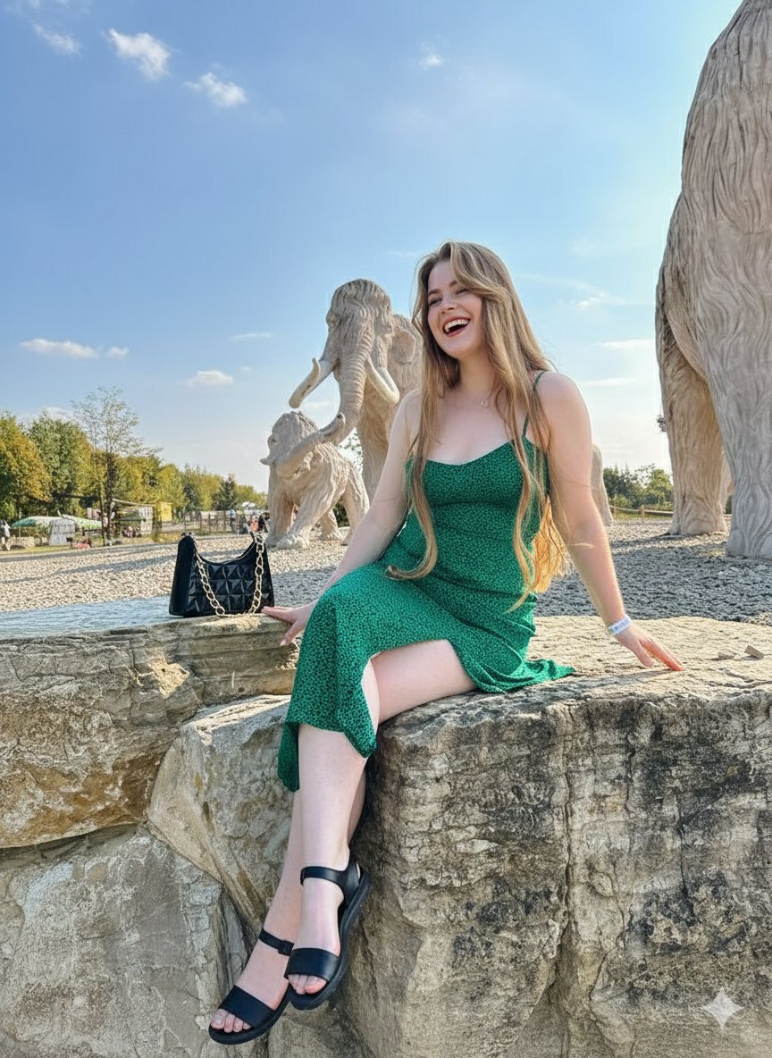 Joyful Elegance Amidst Ancient Giants