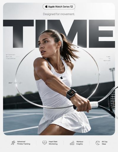 Athletic Figure Races Across Tennis Court with Apple Watch