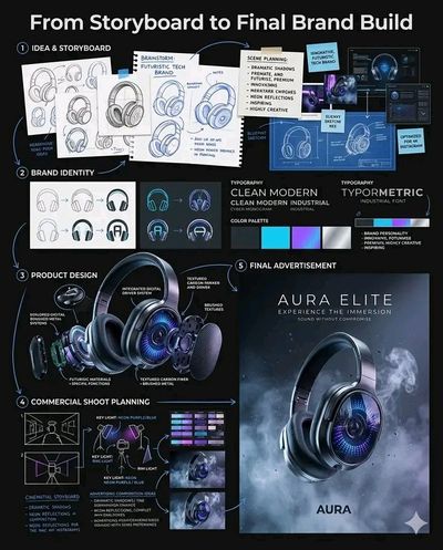 Futuristic Aura Elite headphones evolve from sketch to brand build
