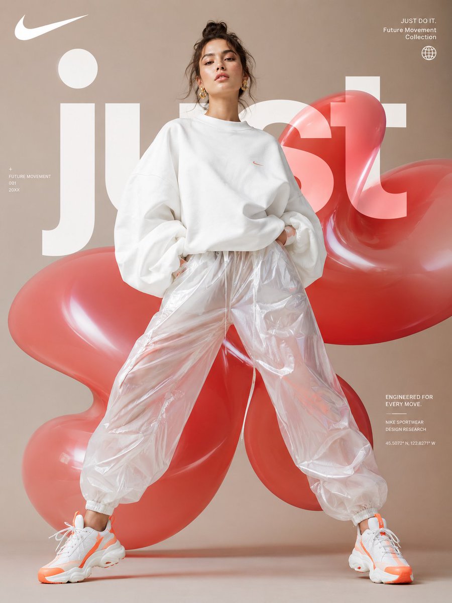 Model poses in oversized white sweatshirt with glossy pants