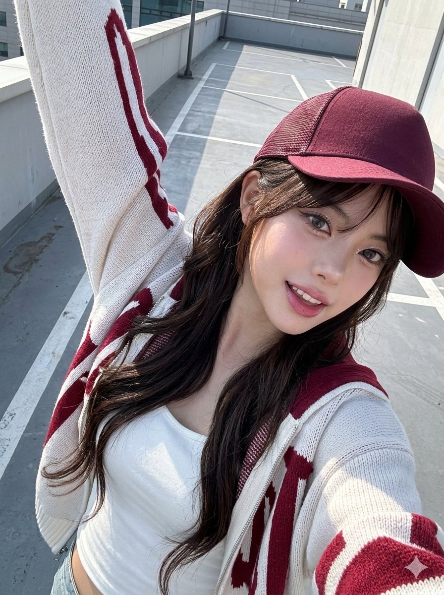 Rooftop Selfie with Dynamic Perspective and Glossy Glam Makeup