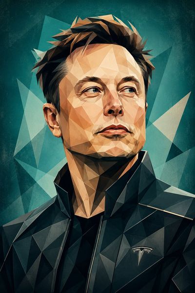 A geometric cubist portrait with sharp angular jawline and calm eyes