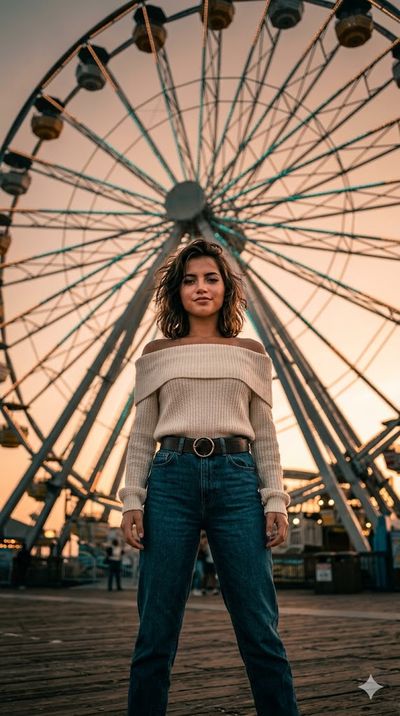 Golden Hour Ferris Wheel Fashion Portrait