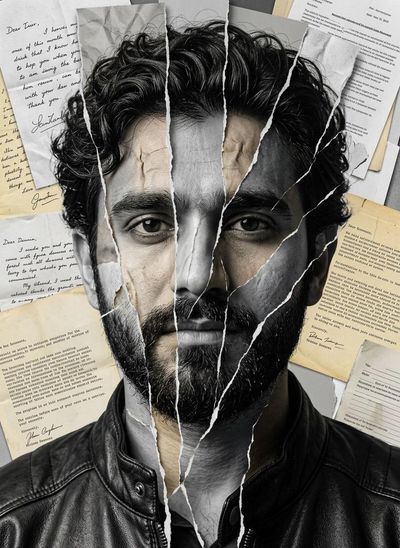 Man of Letters: A Gritty Portrait in Mixed Media