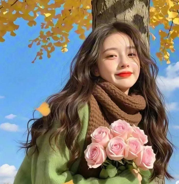 Spring fashion portrait of woman in mint sweater with pink roses