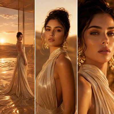 High-Fashion Editorial: Sunset Desert Studio with Glamorous Gown