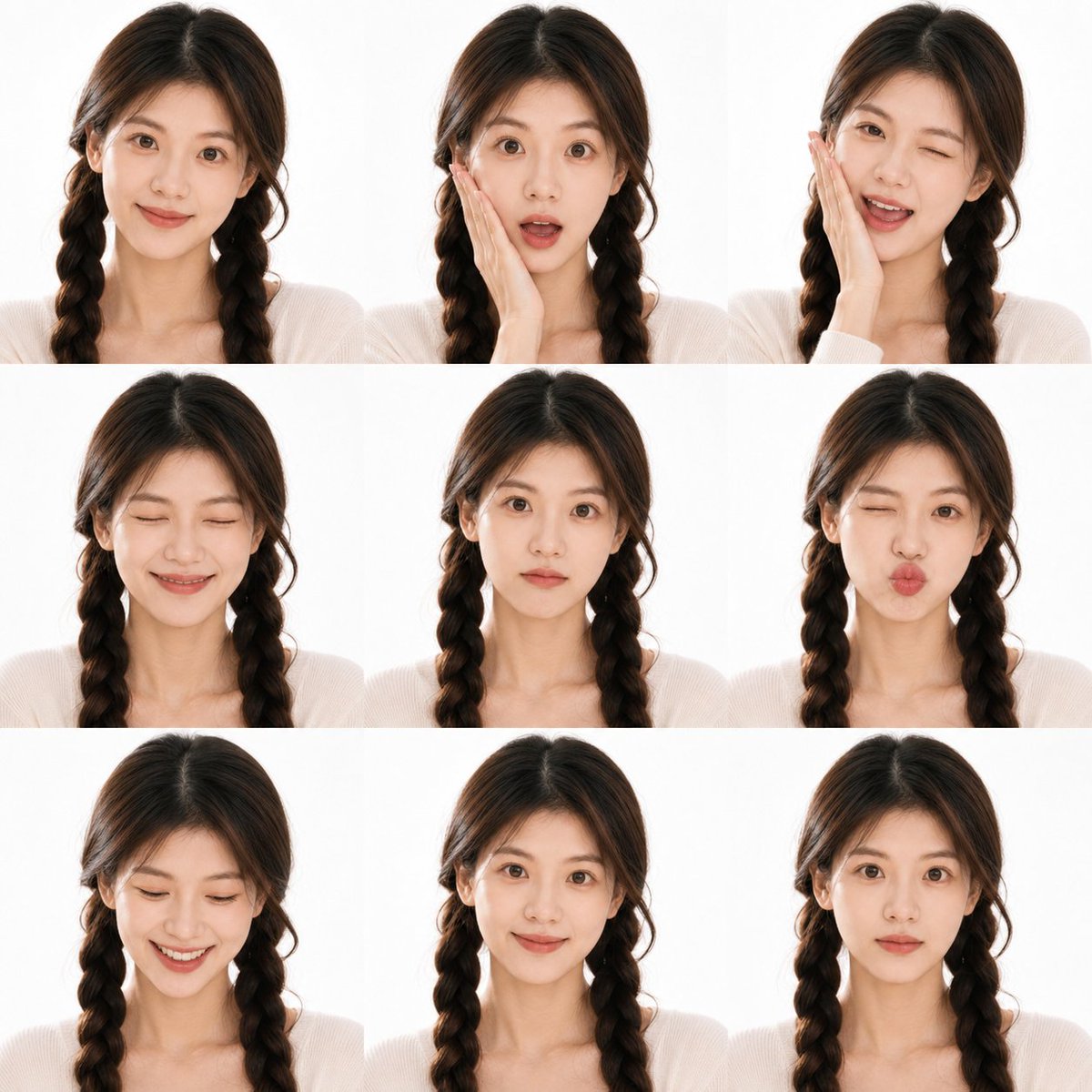 A realistic Korean photo booth shows nine cute expressions