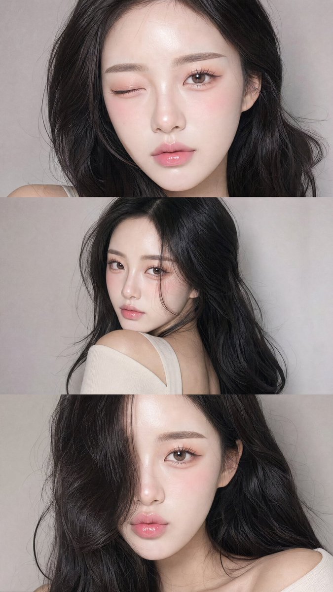 A girl winks and pouts in three vintage YZK selfies