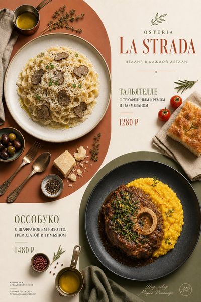 Tagliatelle and ossobuco posters blend Italian food with Japanese layout