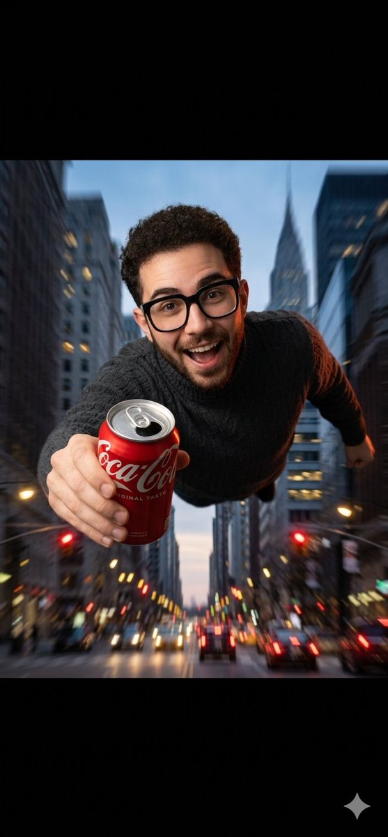 Supermen Soaring Through the City with Coca-Cola in Hand