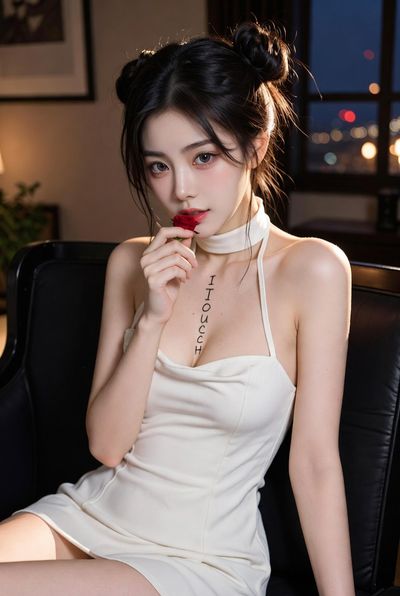 Elegant Poise: Cinematic Fashion Portrait with Subtle Text Detail