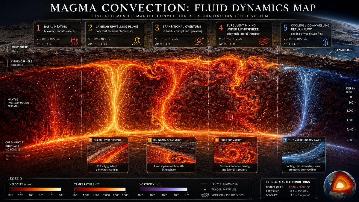 Magma convection reveals turbulent plumes in Earth's mantle depths.