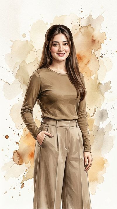 Elegant watercolor portrait with soft beige and cream tones