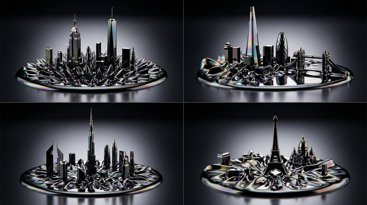 Urban Skylines Reimagined as Dynamic Ferrofluid Sculptures