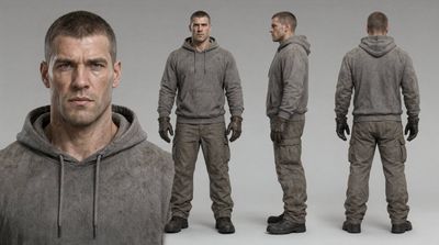 Gritty Character Reference Sheet Shows Daniel Stone in Three Views
