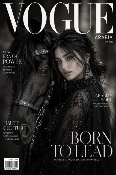 Arabian woman and black horse dominate Vogue Arabia cover