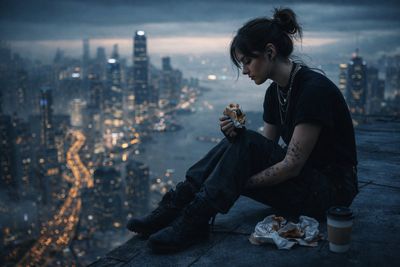 Rebel on the Edge: A Futuristic Cityscape