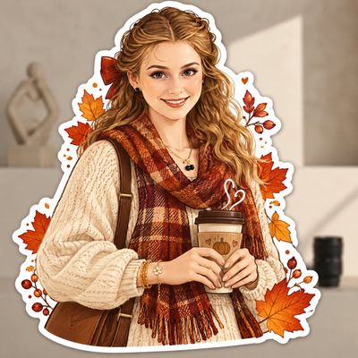 Cozy autumn sticker transforms your photo into charming illustrated keepsake