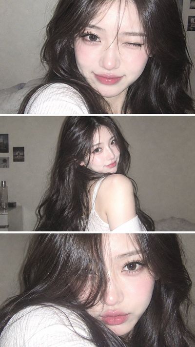 Y2K Collage Shows Japanese Woman Winking, Posing, and Pouting in Three Panels