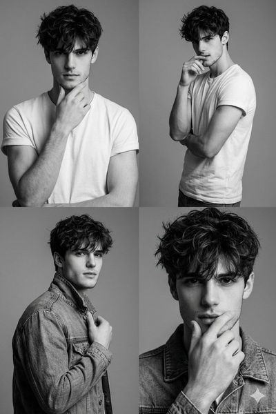 Monochrome Male Fashion Portraits in a Minimalist Studio Grid